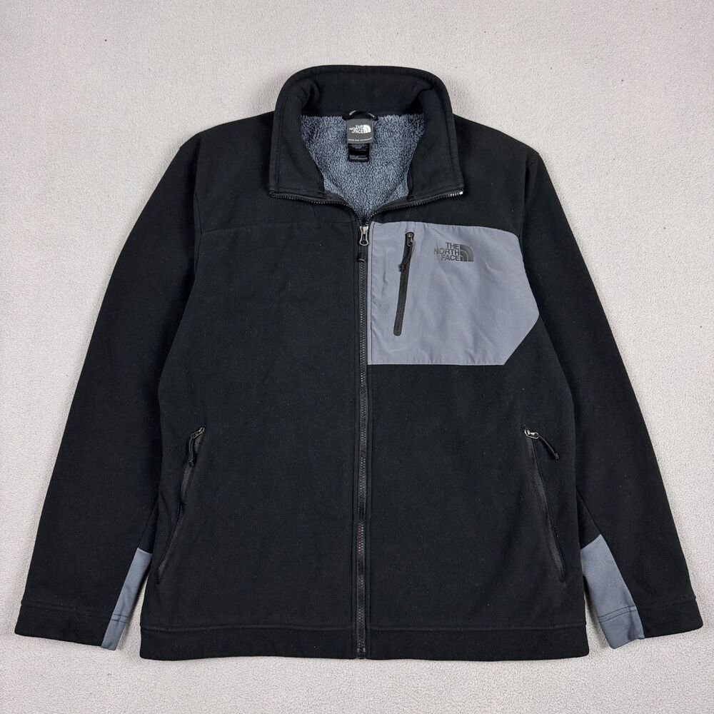 The North Face Sherpa Lined Fleece Jacket Mens XL Black Gray Full Zip Coat